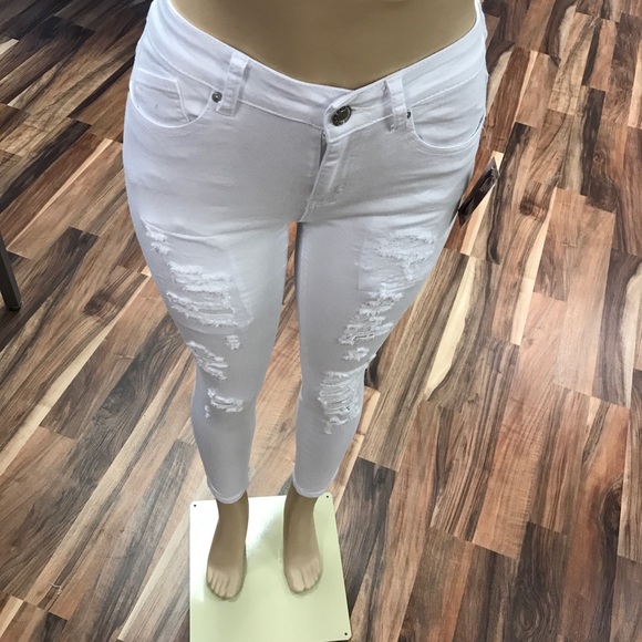 ‼️ White Ripped Stretch Denim Jean Distress - Picture 5 of 8